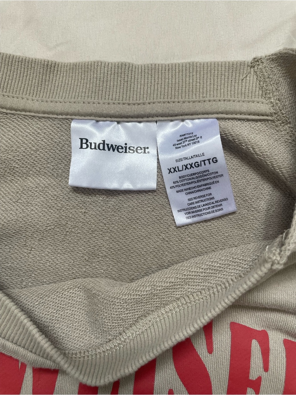 Budweiser Beige Sweatshirt with Red Logo and Multicolor Eagle - Picture 2 of 2